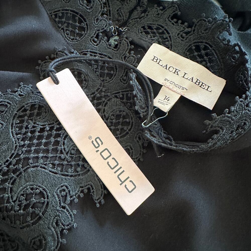 CHICOS Black Label | Womens Lace Trim Top $160 NEW Size 14 Black Whimsigoth Boho - Picture 4 of 16